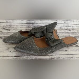Jack Rogers Women's Silver Elle Flat Mules Slip on BOW Size 10